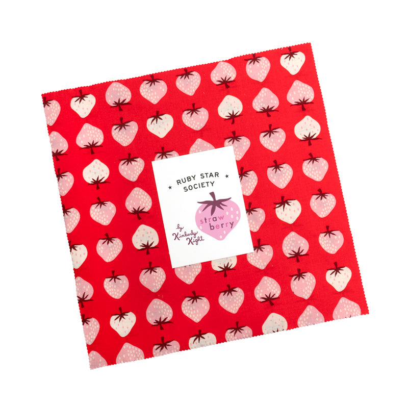 Strawberry Layer Cake by Kimberly Kight for Ruby Star Society Moda Fabrics featuring 42 assorted 10-inch cotton quilting squares.