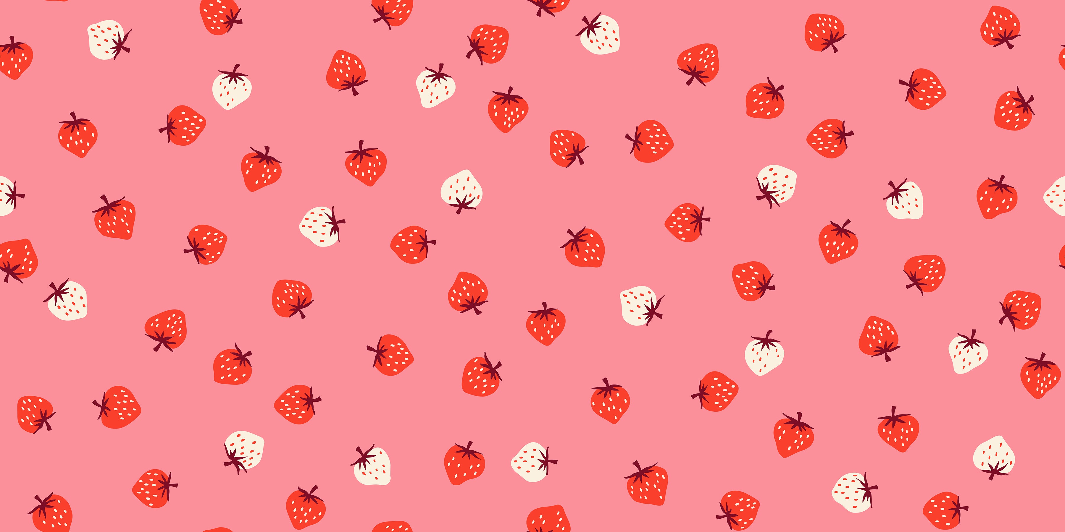 Strawberry Sorbet fabric by Kimberly Kight for Ruby Star Society and Moda Fabrics featuring scattered red and cream strawberries on a soft pink premium cotton background.