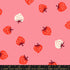 Strawberry Sorbet fabric by Kimberly Kight for Ruby Star Society and Moda Fabrics featuring scattered red and cream strawberries on a soft pink premium cotton background.