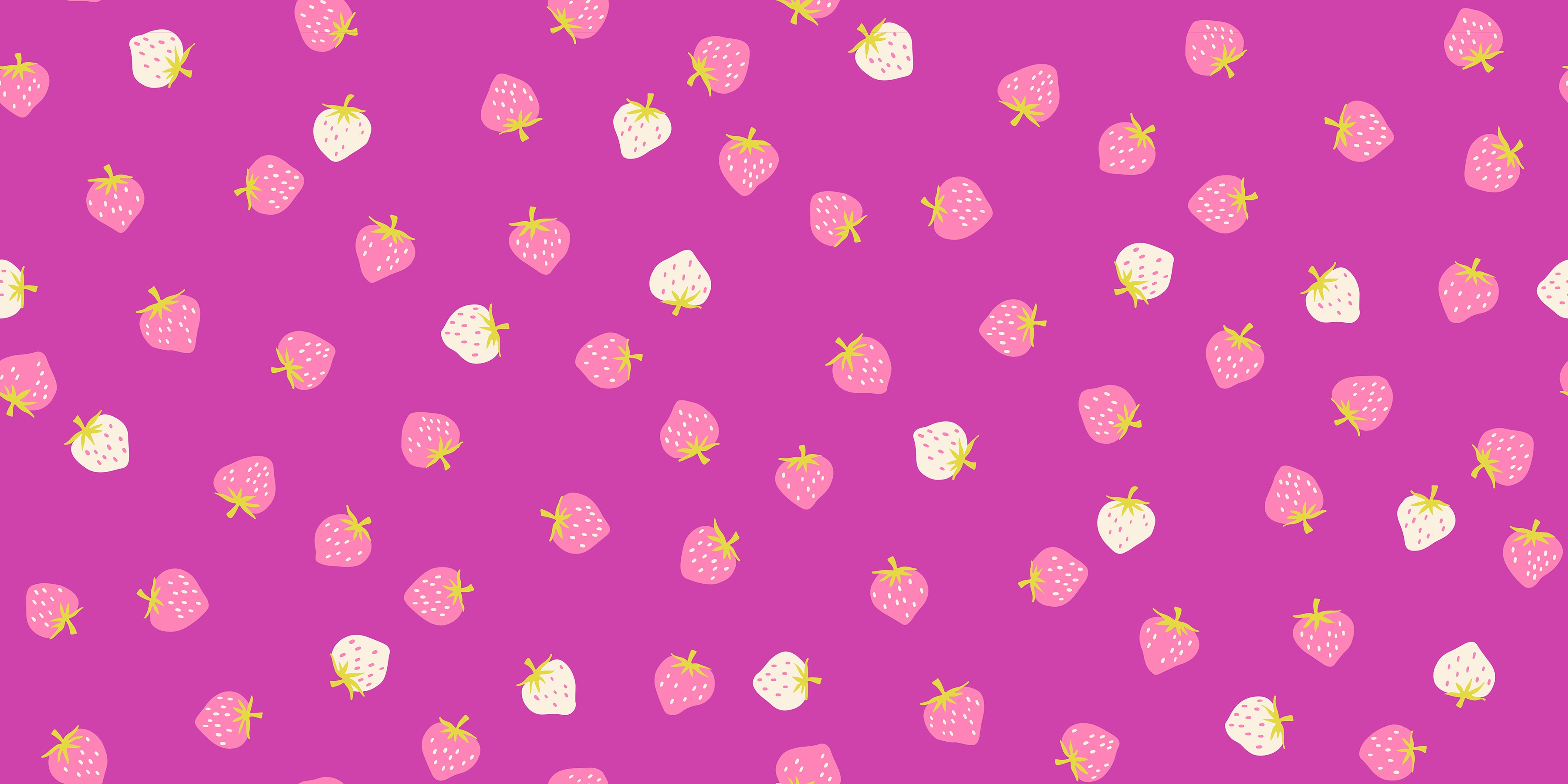 Strawberry Berry fabric by Kimberly Kight for Ruby Star Society and Moda Fabrics featuring scattered blush pink and cream strawberries on a vibrant berry purple premium cotton background.