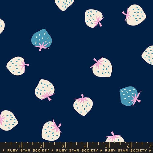 Strawberry navy cotton fabric Ruby Star Society Moda fruit print