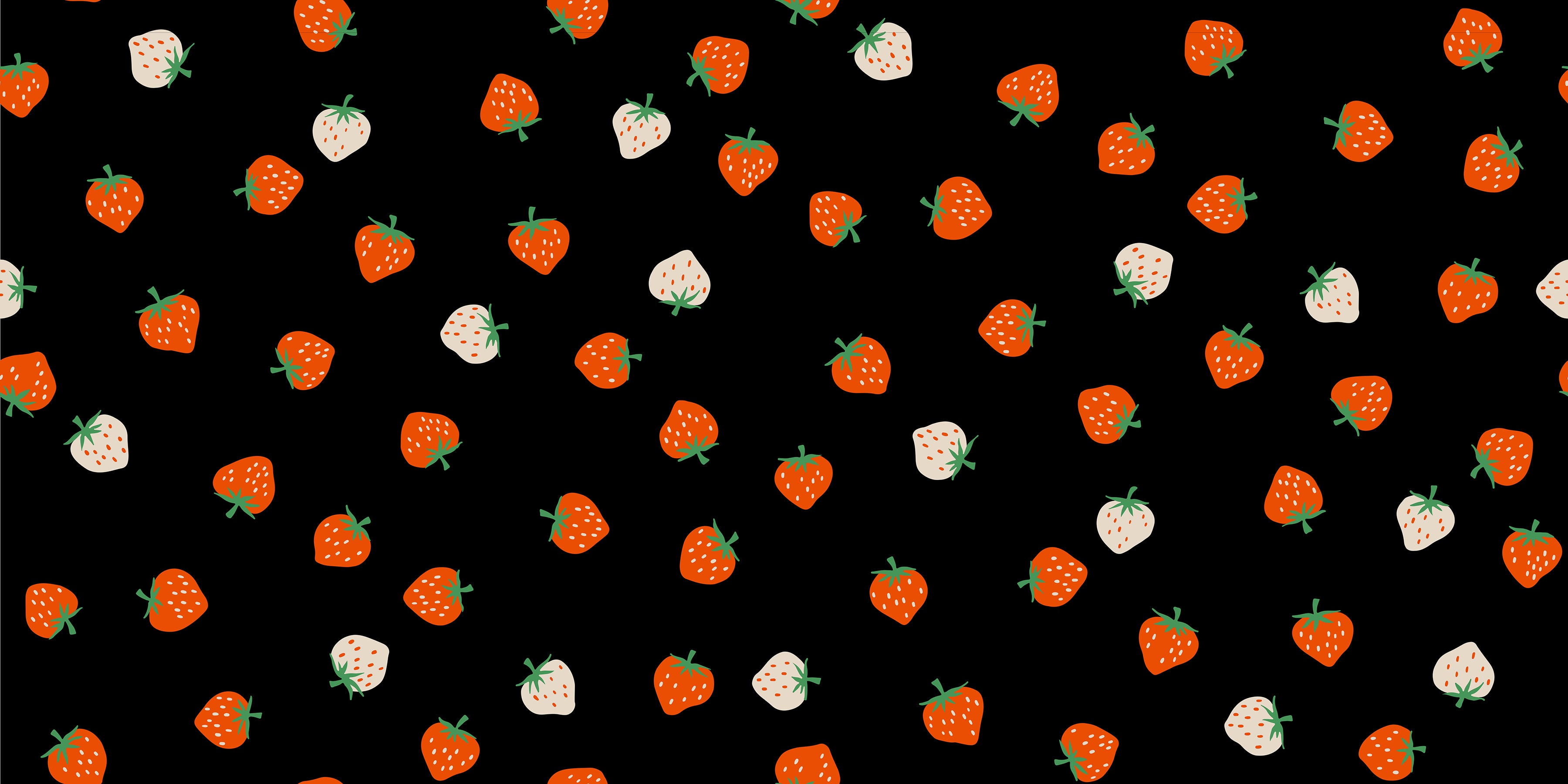 Strawberry Black fabric by Kimberly Kight for Ruby Star Society and Moda Fabrics featuring scattered coral-orange and cream strawberries on a classic black premium cotton background.