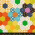 Colorful retro hexagon patchwork fabric with florals, moons, checkerboards, and geometric prints by Alexia Abegg for Ruby Star Society