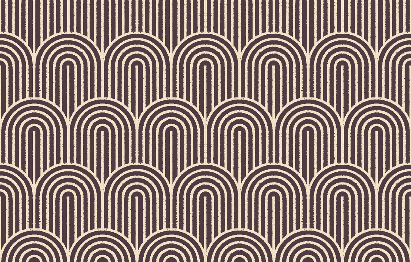 Geometry Canvas Hump Day Eggplant Fabric by Ruby Star Society for Moda Fabrics featuring a modern arched geometric pattern in deep eggplant purple on a soft cream canvas background.