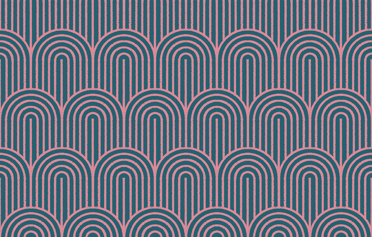 Geometry Canvas Hump Day Galaxy Fabric by Ruby Star Society for Moda Fabrics featuring modern arch patterns in navy blue and pink on a durable cotton-linen canvas background.