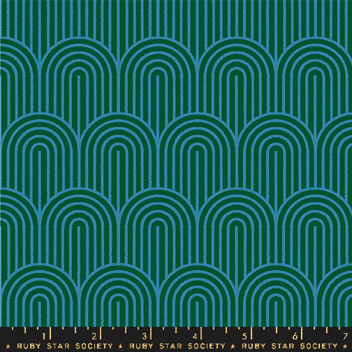 Geometry Canvas Hump Day Jade Fabric by Ruby Star Society for Moda Fabrics featuring modern geometric arch patterns in jade and teal on cotton-linen canvas.