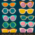 Poolside Too Sunglasses Peacock premium quilting cotton featuring colorful retro sunglasses on a rich peacock blue background by Ruby Star Society for Moda Fabrics.