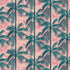 Poolside Too Plum premium cotton canvas featuring deep teal tropical palm trees on a blush pink background by Ruby Star Society for Moda Fabrics.