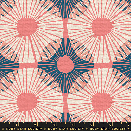 Modern geometric floral cotton canvas fabric in watermelon pink, cream, and navy by Jen Hewett for Ruby Star Society
