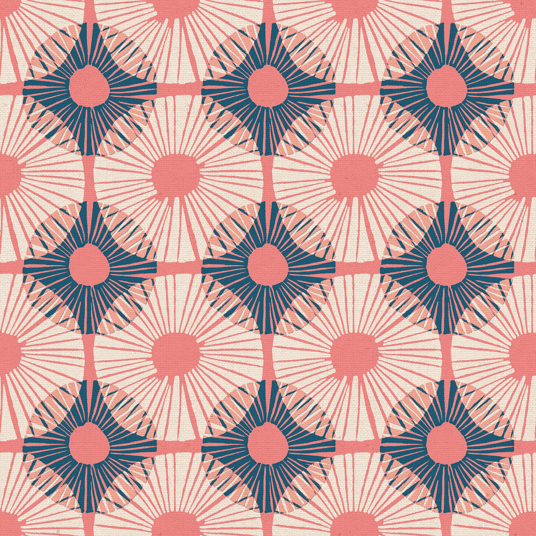 Modern geometric floral cotton canvas fabric in watermelon pink, cream, and navy by Jen Hewett for Ruby Star Society