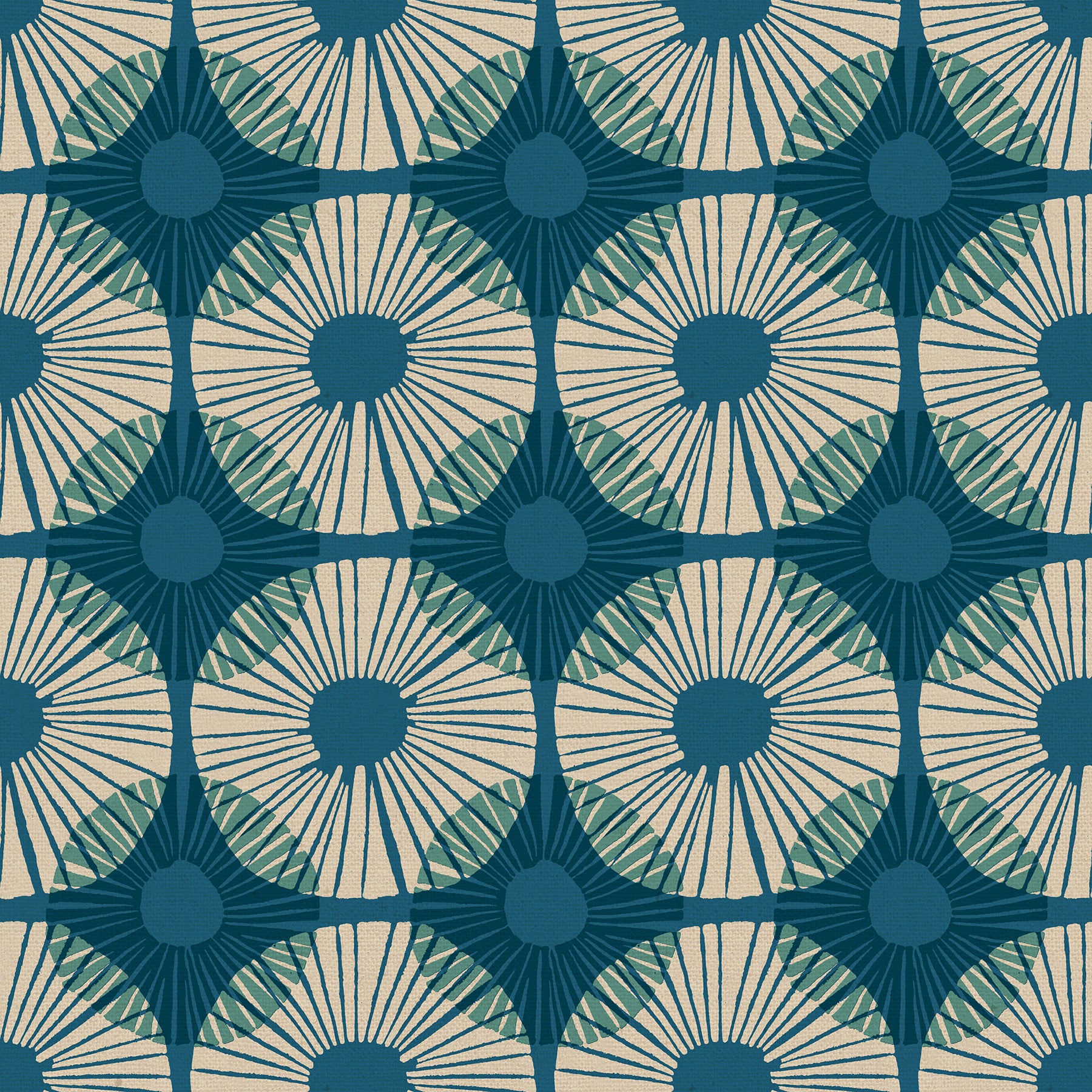 Modern geometric floral cotton canvas fabric in teal, blue, cream, and sage by Jen Hewett for Ruby Star Society