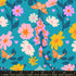 Close-up of Best Day Ever – Foxgloves Florals Butterflies Summer Sky Fabric by Melody Miller for Ruby Star Society, showing colorful flowers and orange butterflies on a teal-blue background.