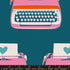 Close-up of Ruby Star Society’s Best Day Ever Typewriters Teal Canvas fabric by Melody Miller for Moda Fabrics, showing retro pink and teal typewriters with hearts on a deep teal background.