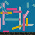 Washi Tape Cerulean cotton canvas fabric by Ruby Star Society showing colorful strips on blue background.