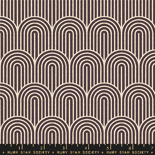 Geometry Canvas Hump Day Eggplant Fabric by Ruby Star Society for Moda Fabrics featuring a modern arched geometric pattern in deep eggplant purple on a soft cream canvas background.