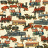 Antique steam trains and caboose cars cotton fabric on vintage cream background.