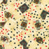 Vintage playing cards cotton fabric with hearts spades clubs and diamonds on cream background.