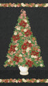 Holiday Flourish Peppermint Twist Christmas Tree Black Metallic Fabric Panel by Studio RK for Robert Kaufman – festive cotton panel for quilts and décor.
