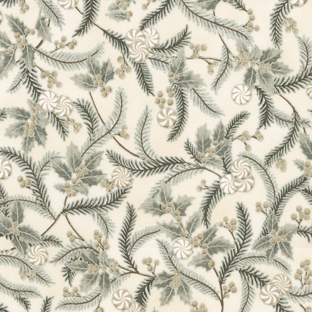 Holiday Flourish Peppermint Twist Sprigs Natural Metallic Fabric by Robert Kaufman – Studio RK design
