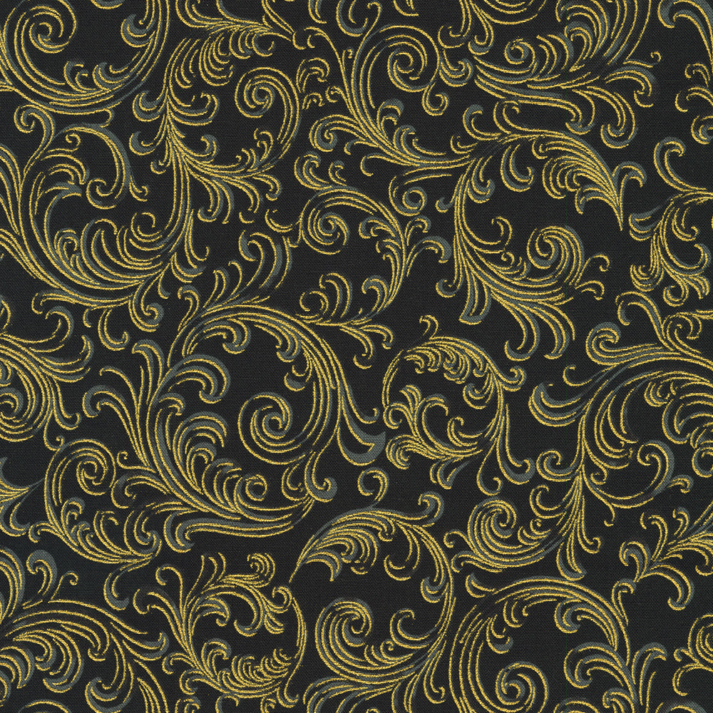 Holiday Flourish Peppermint Twist Swirls Black Metallic Fabric by Robert Kaufman – Studio RK design