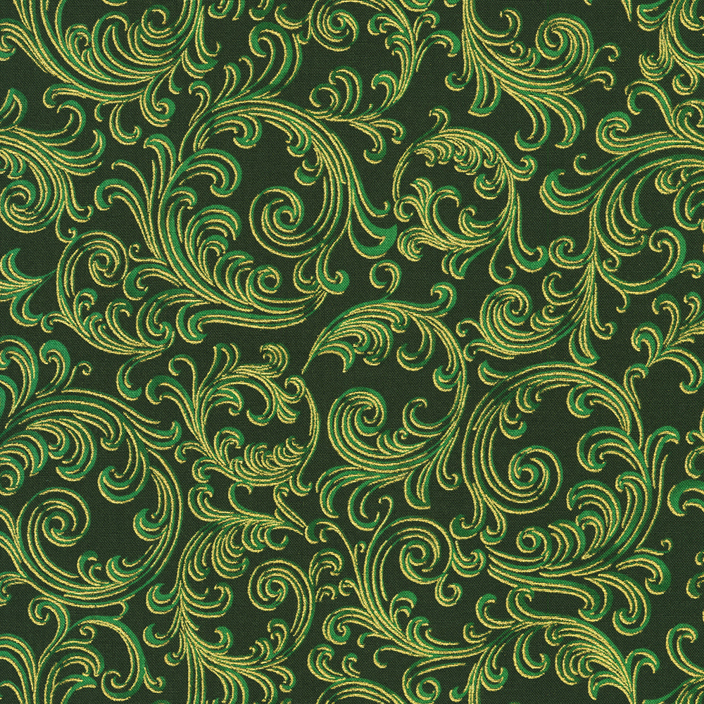 Holiday Flourish Peppermint Twist Swirls Pine Metallic Fabric by Robert Kaufman – Studio RK design
