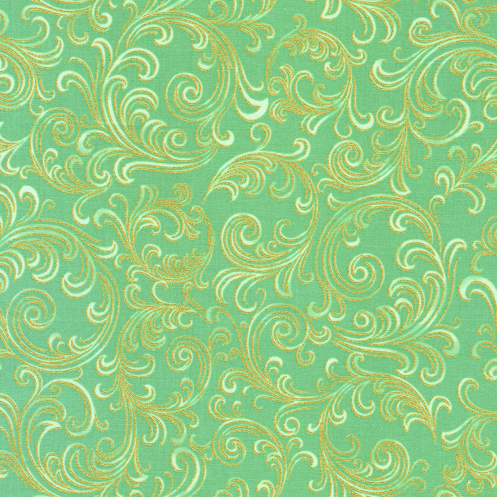 Holiday Flourish Peppermint Twist Swirls Sage Metallic Fabric by Robert Kaufman – Studio RK design
