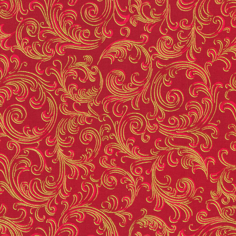 Holiday Flourish Peppermint Twist Swirls Crimson Metallic Fabric by Robert Kaufman – Studio RK design
