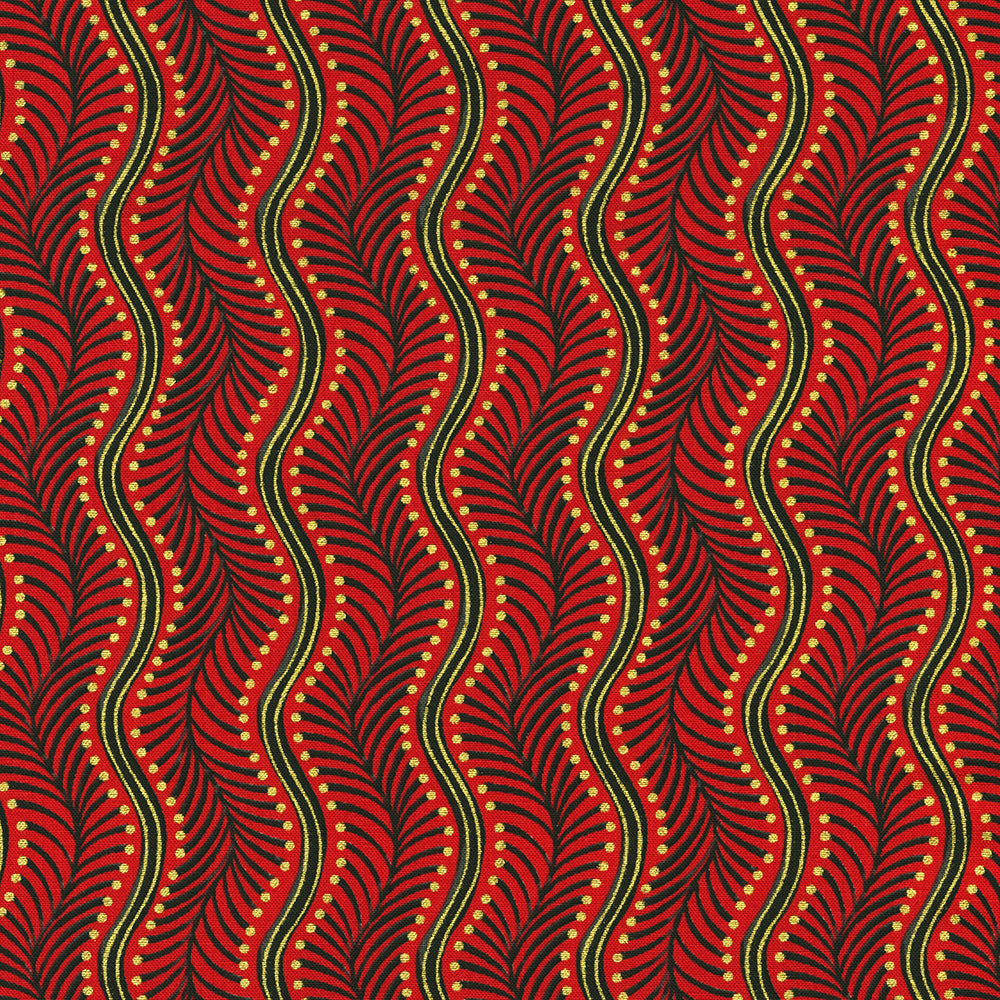 Holiday Flourish Peppermint Twist Wavy Stripe Cranberry Metallic Fabric by Robert Kaufman – Studio RK design