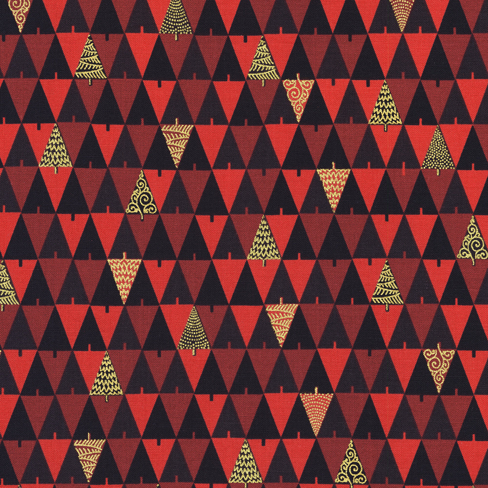Holiday Flourish Peppermint Twist Trees Cranberry Metallic Fabric by Robert Kaufman – Studio RK design