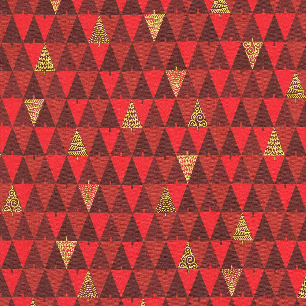 Holiday Flourish Peppermint Twist Trees Crimson Metallic Fabric by Robert Kaufman – Studio RK design