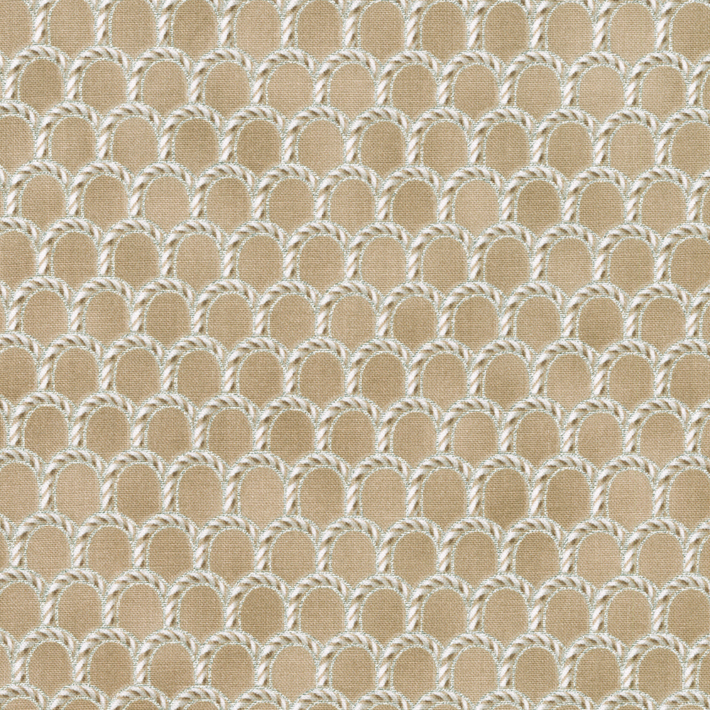 Holiday Flourish Peppermint Twist – Candy Canes Taupe Metallic Fabric by Studio RK for Robert Kaufman, featuring candy cane motifs with metallic accents on taupe background.