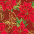 Holiday Flourish Forest Glen cranberry red fabric featuring poinsettias, evergreen branches, pinecones, and metallic gold accents.