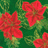 Holiday Flourish Forest Glen evergreen green fabric featuring red poinsettias, pinecones, evergreen branches, and metallic gold accents.