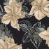 Holiday Flourish Forest Glen black fabric featuring ivory poinsettias, pinecones, evergreen branches, and metallic silver accents.