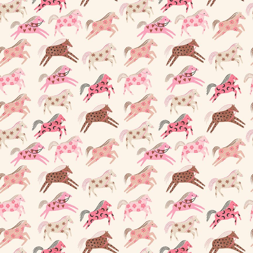 Pink Pony Club Wild Ain't For Tamin' Cream horse quilting cotton by Dear Stella Design