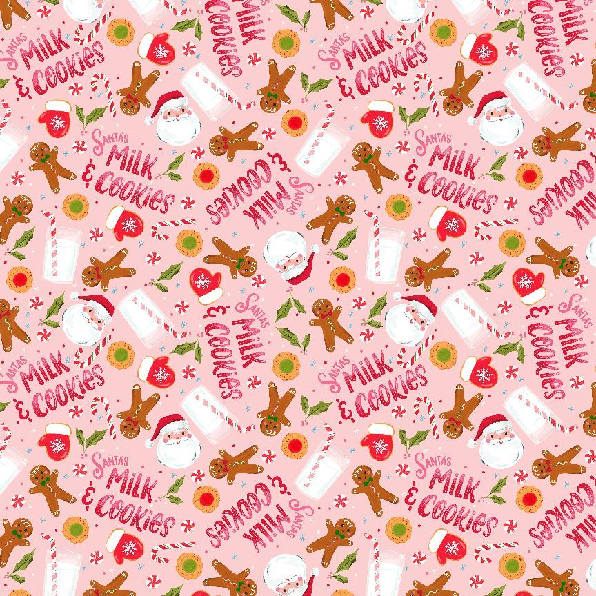Jingle All The Way Milk & Cookies Peach Christmas fabric by Erica Ilene for Dear Stella Design
