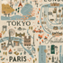 Bon Voyage City Guide Natural Canvas fabric by Rifle Paper Co. for Cotton + Steel – travel map and icons on unbleached cotton/linen.
