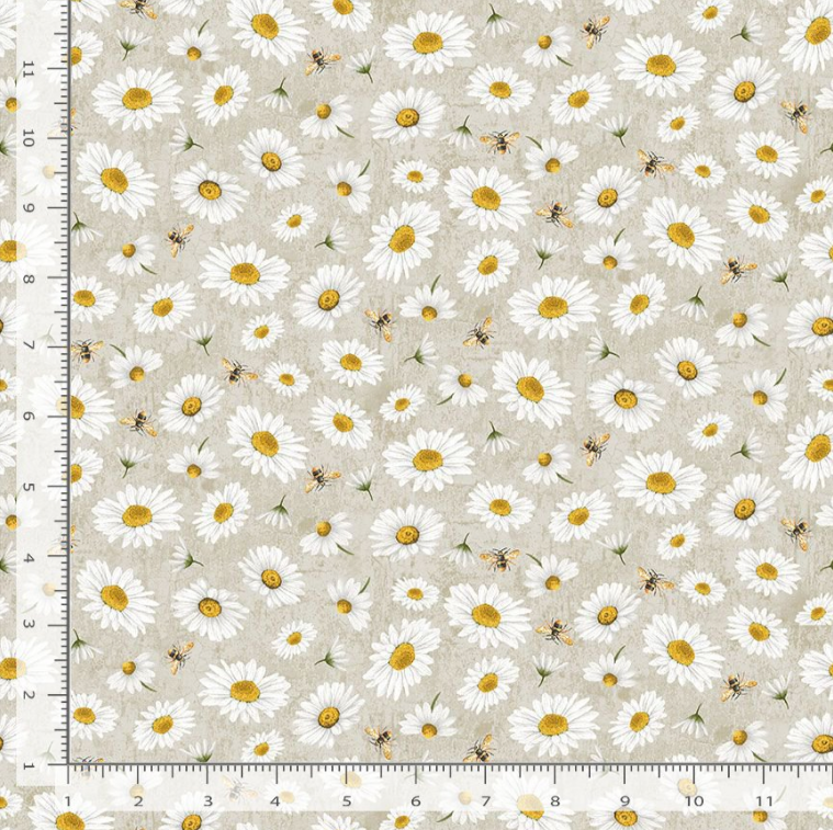Honey Bee Farm - Tossed Bee and Daisy Florals Grey