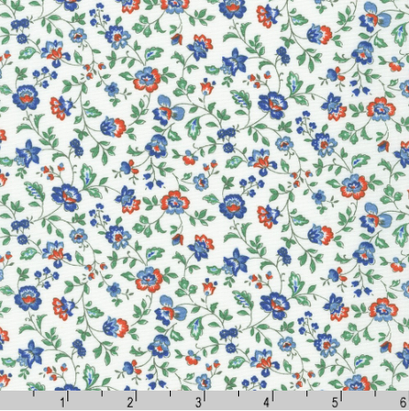 Vintage Mini Fleur multi floral cotton by Sevenberry for Robert Kaufman – small multi‑color blossoms on white background, 43/44″ wide