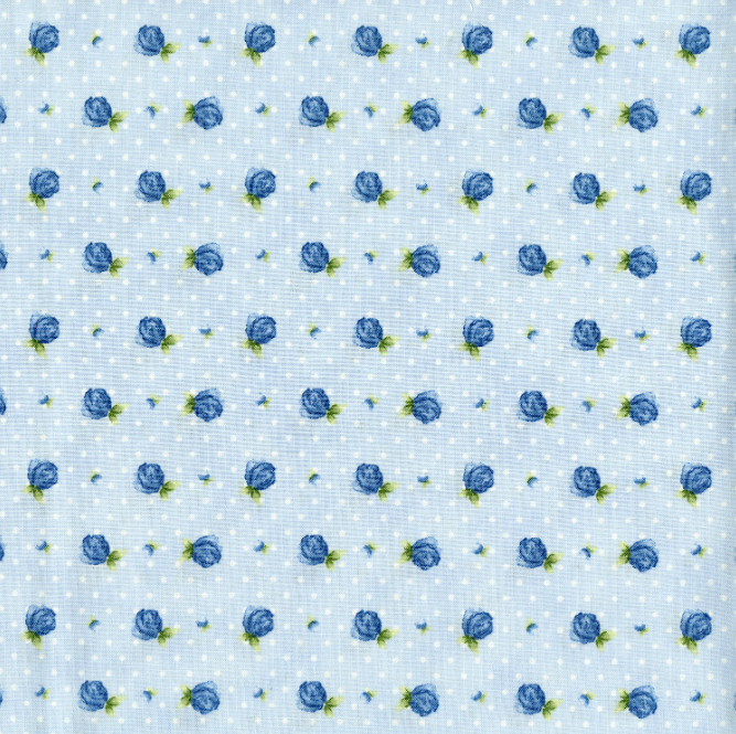 June’s Cottage Rosebud Raindrop 100% cotton quilting fabric by Briar Hill Designs for RJR Fabrics – small rosebud print on soft background, 43″/44″ wide