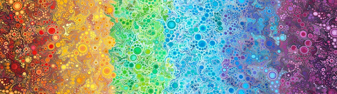 Effervescence Adventure colorful bubble digital print fabric by Amelia Caruso for Robert Kaufman