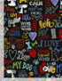 I Love My Dog Black fabric by Gail Cadden for Timeless Treasures – colorful dog-themed words on black cotton.