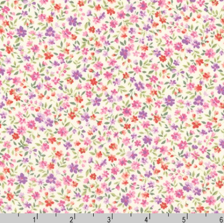 Sevenberry Bouquet Lilac cotton quilting fabric by Sevenberry for Robert Kaufman – tiny lilac and green floral bouquet print, 42–43″ wide