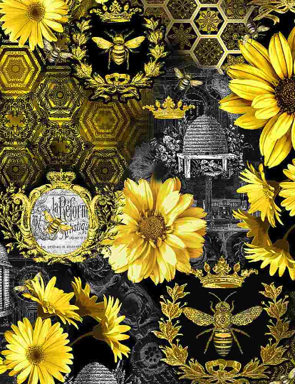 Queen Bee - Sunflower Allover Black Fabric