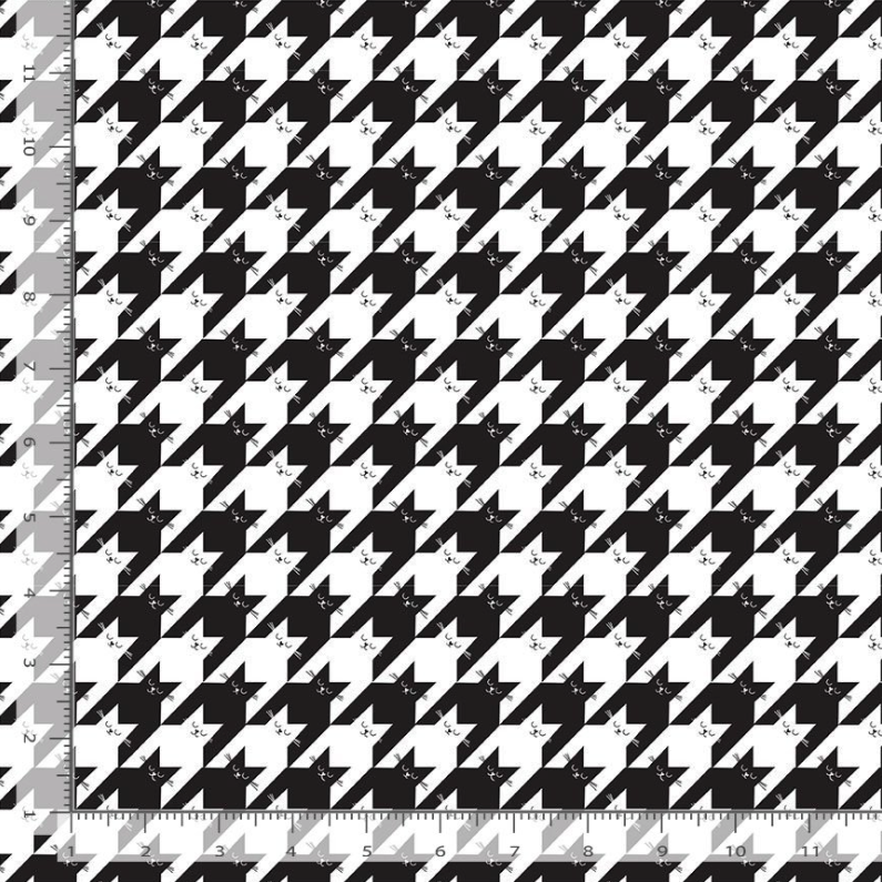Feline Good! - Kitty Houndstooth Fabric