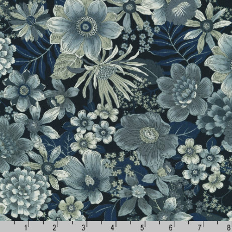 Sevenberry Vintage Petals and Paisleys - Florals Navy