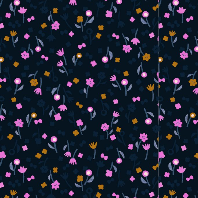 Neko and Tori - Flower Picking Night Rayon Fabric
