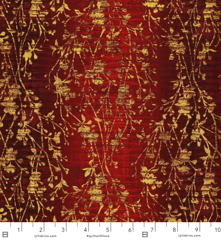 Velvety Vines Red Velvet Metallic Fabric by Flaurie & Finch – Holiday Twinkle red vine print with metallic on cotton.