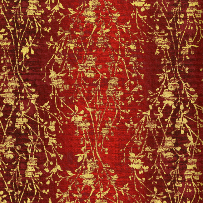 Velvety Vines Red Velvet Metallic Fabric by Flaurie & Finch – Holiday Twinkle red vine print with metallic on cotton.