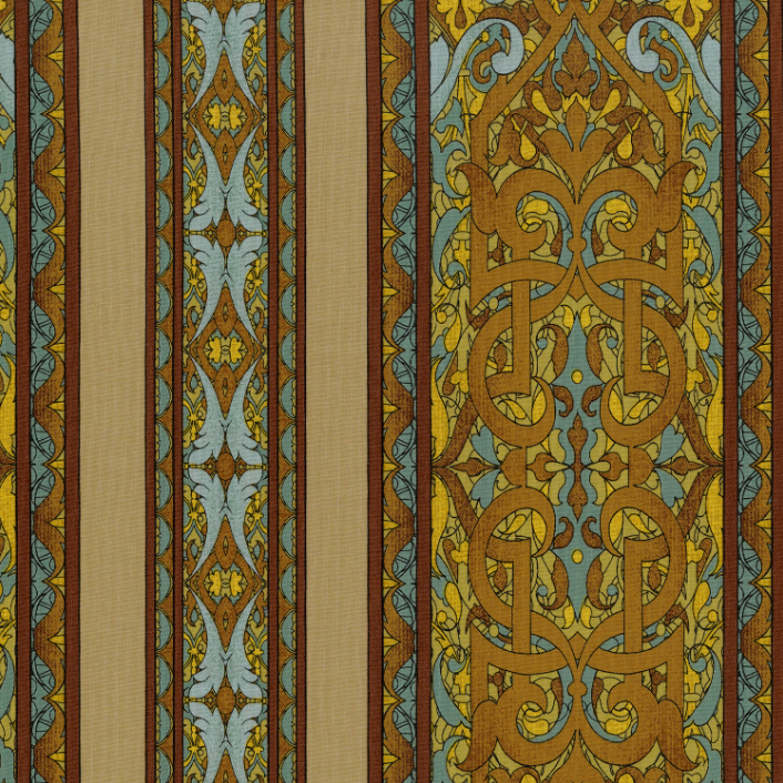 Miyako Border Yellow Fabric by Jinny Beyer – Asian-style geometric and floral border cotton print for RJR Fabrics.
